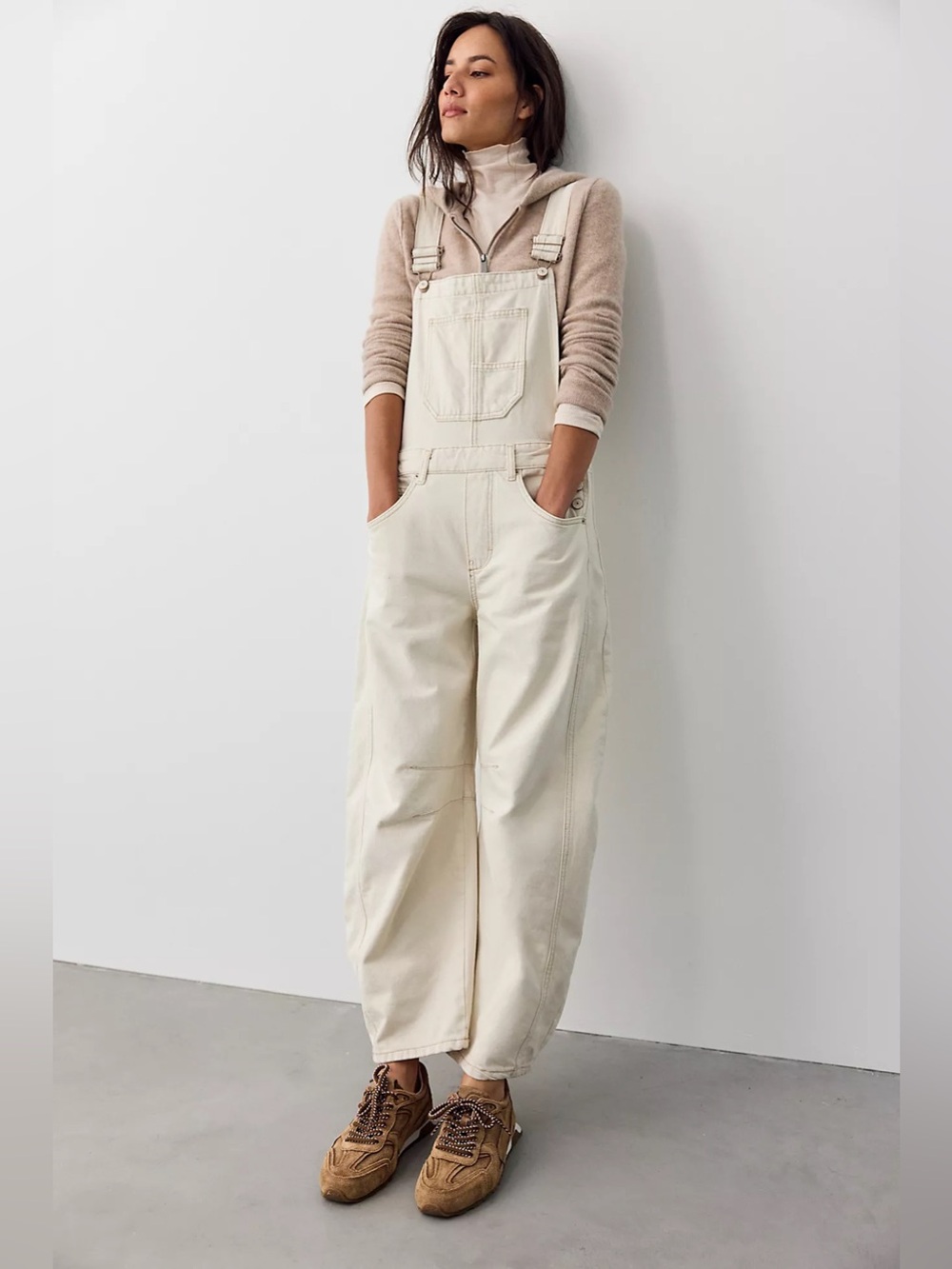 Free People We The Free Good Luck Barrel Overalls in Milk XS